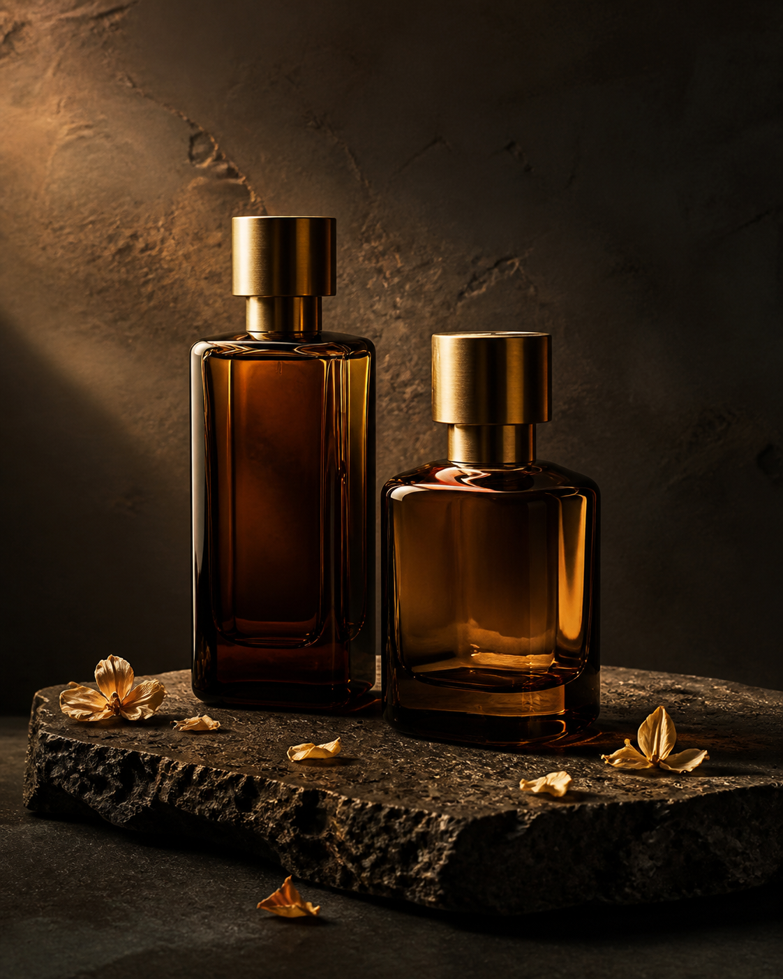 عبوات عطر زجاجية بلون كهرماني